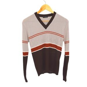 Hands On V‎ Neck Sweater Long Sleeve Stripe Pattern Size M